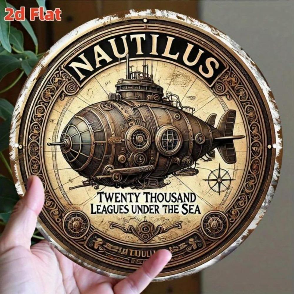 Vintage Nautical Submarine Metal Tin Sign 8 Inch Retro Compass Wall Art Indoor Outdoor Decor