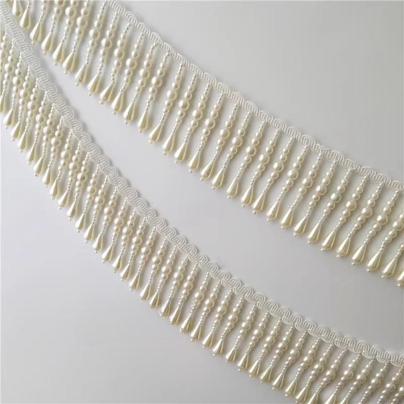 3Yards/Lot White Black Large Water Droplet Pearl Tassel Handmade DIY Lace Trim Wedding Dress Hat Headwear Hanfu Decorative