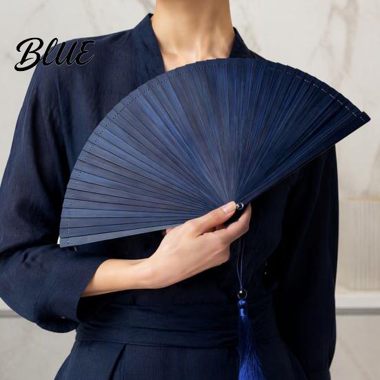 Portable Pocket Fan Vintage Japanese Bamboo Folding Fan Elegant Handheld with Tassels Decorative Cooling Oriental Style Accessory for Dancing