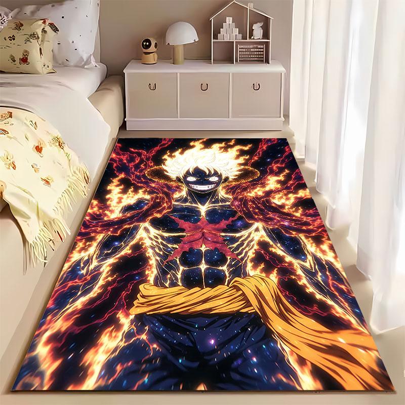 "Fiery Anime Warrior Design" suitable as a non-slip mat for the living room or bedroom sofa