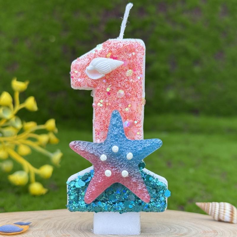 Creative Digital Birthday Candle Cake Party Decoration First Birthday Candle Handmade Diy Ocean Starfish