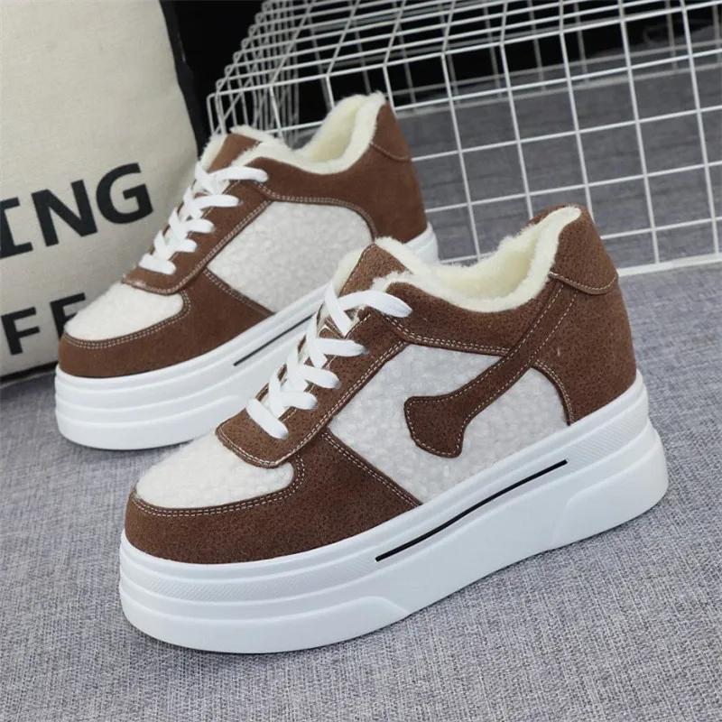 Fashion 8cm Fashion Women's Vulcanize Shoes Winter New Arrival Plus Velvet Thick-soled Heightening Casual Shoes Platform Sneakers