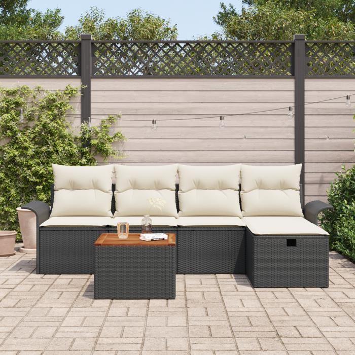 VidaXL Ensemble de Canapé de Jardin 6 Pièces avec Coussins Noir Poly Rattan 3359446