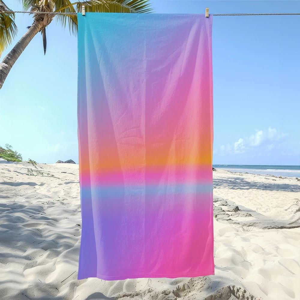 Super Beautiful Gradient Color Beach Towel, Soft And Absorbent, Essential For Camping, Swimming, And Beach Activities