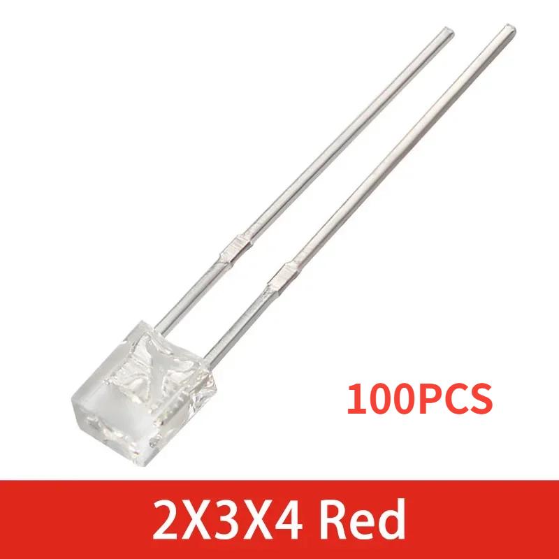 100/200PCS 2*3*4 LED Diode Kit Square LED Emitting Diodes Lamp White Red Green Blue Yellow Clear Diffused DIY Indicator 2x3x4mm