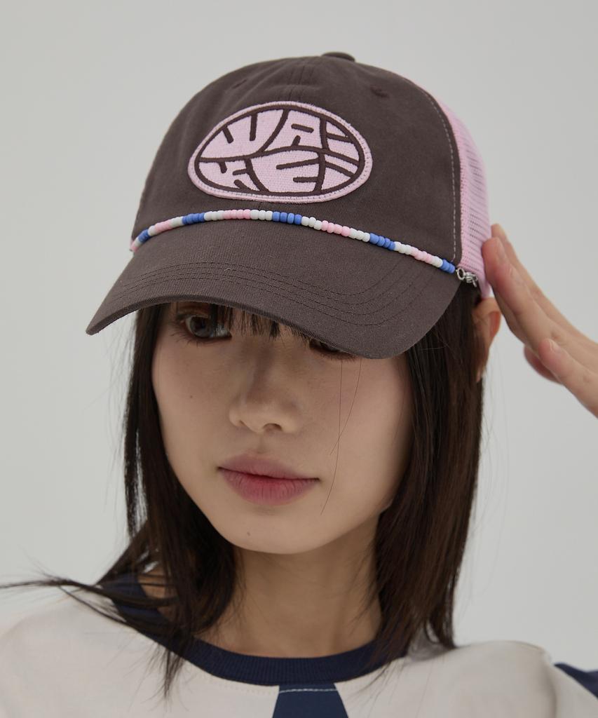WAIKEI Detachable Bead String Mesh Ball Cap Brown