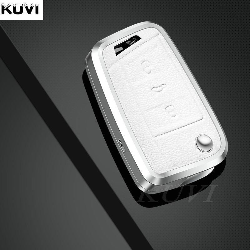 Aluminum Alloy Genuine Leather Auto Key Fob Cover Case Fit For Vw Volkswagen Golf 7 Mk7 Tiguan Mk2 Seat Ateca Leon Fr 2 Ibiza Skoda Octavia A7