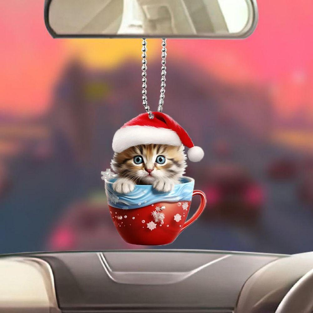 

Acrylic Christmas Cup Cat Pendant 2D Christmas Hat Cat Pendant Christmas Gift Style 4
