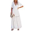 Women's Solid Color V-neck Short Sleeve Long Dress, Lace Trim Spring Summer Dress for European American