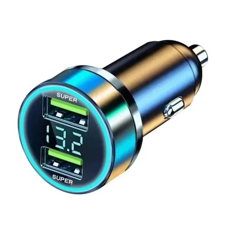 66W Car Charger Dual QC Fast Charging Adapter with Digital Display Blue Metal Design