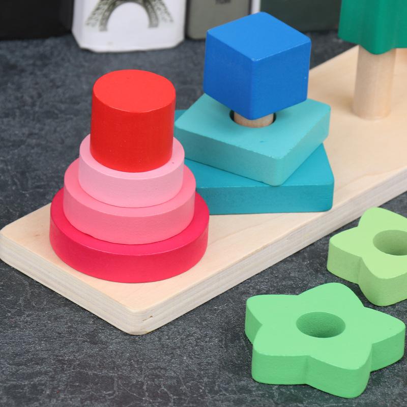 Wooden Geometric Column Set Intellectual Toy Gradual Change Color Flower Shape Cognitive Matching Children'S Intellectual Toys
