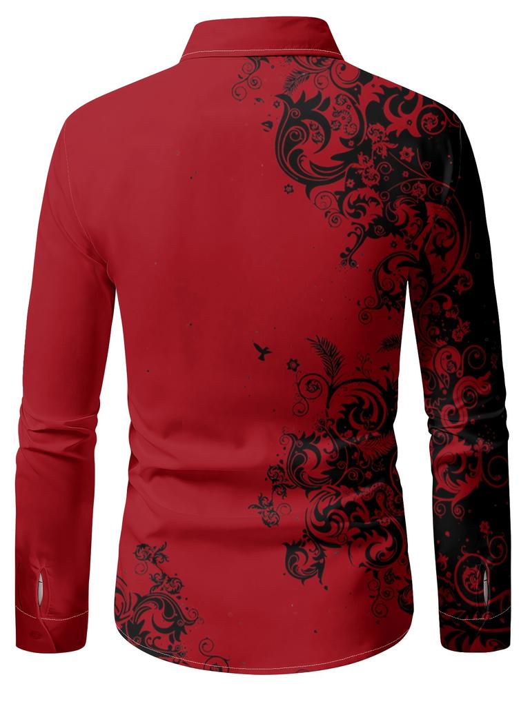 Camicie da uomo alla moda con stampa, per primavera e autunno, casual, traspiranti, con colletto, bottoni, manica lunga