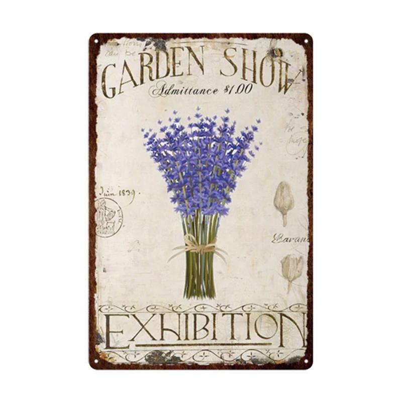 Pastoral Style Flower Plaque Metal Tin Sign Lavender Rose Retro Plates Poster for Living Room Home Garden Wall Decor 20x30cm