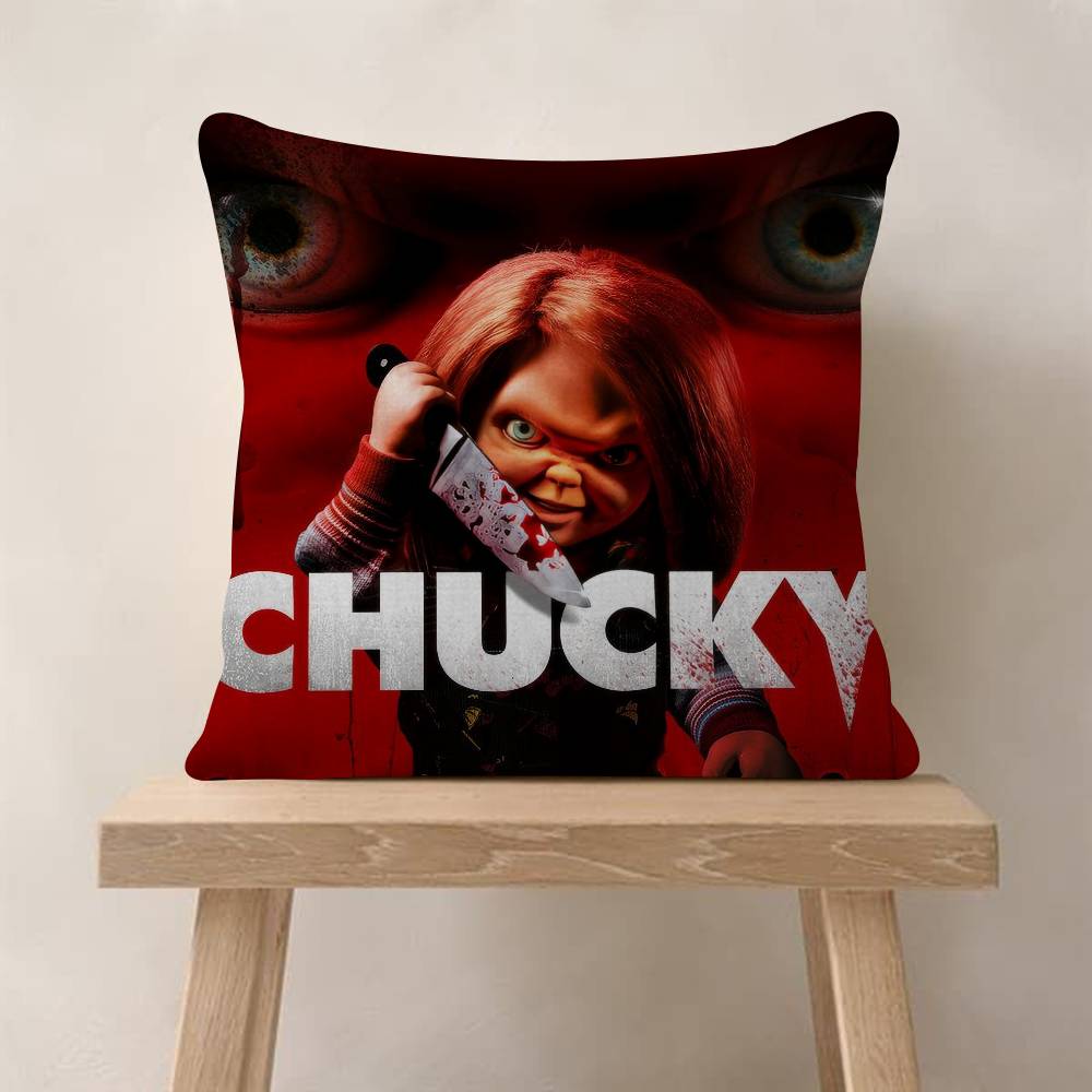 Klassischer Chucky Horrorfilm Kissenbezüge Cartoon Sofa Dekorativ Zuhause Zweiseitiger Druck Kurzer Plüsch Niedlicher Kissenbezug