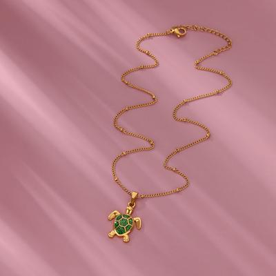 Summer Beach Style Turtle Pendant Necklaces for Women Girls Gold Color Stainless Steel Turtle Necklace Charm Beads Chain Jewelry