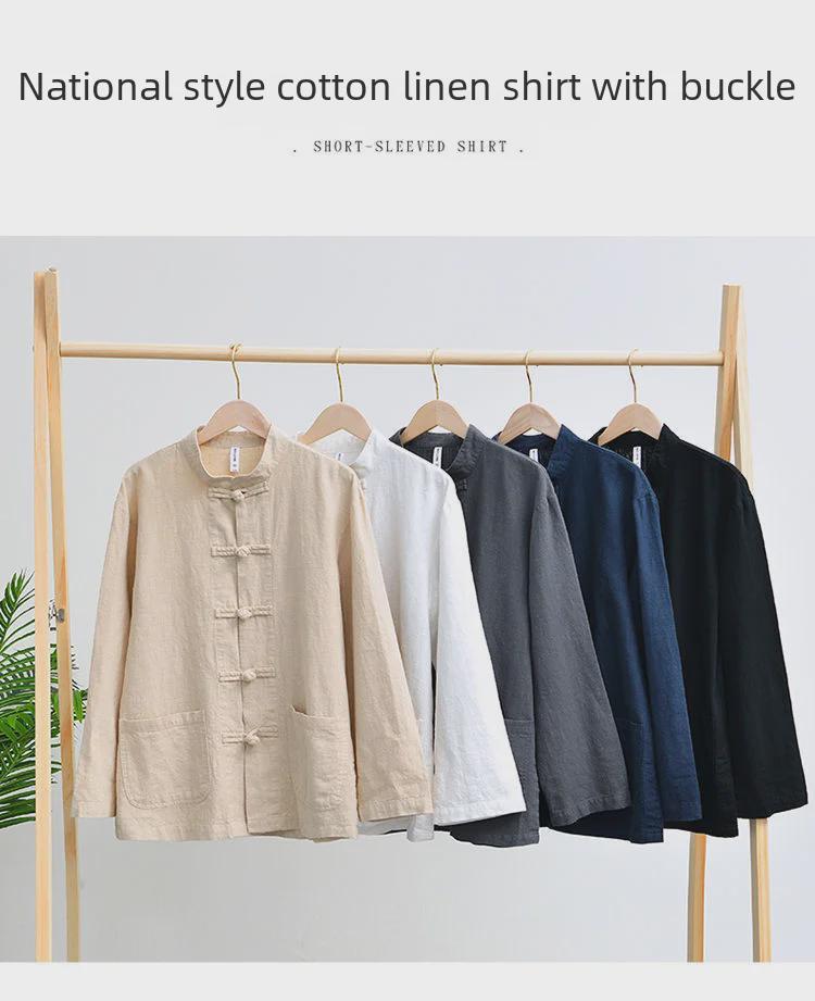 Men's Chinese Buttoned Cotton-Linen Shirt Jacket: Casual Tang Suit, Loose Ancient-Style Hanfu, Large Size, Middle-Aged Top