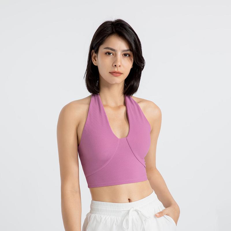 Shockproof Sports Bra Women High Support Workout Top Halter Neck Seamless Yoga Bra Breathable Wirefree Fitness Top Running Gym Activewear