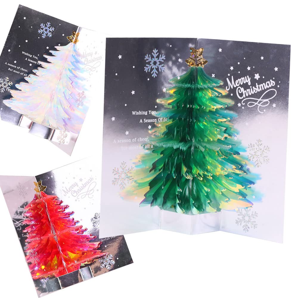 

moin moin Christmas Set of 3 Mirror Beautiful 2111Xme207 Cards, (with envelopes), Red, Blue, Green, Tree, Sparkling, Reflection, Snow, Ice, Crystal,