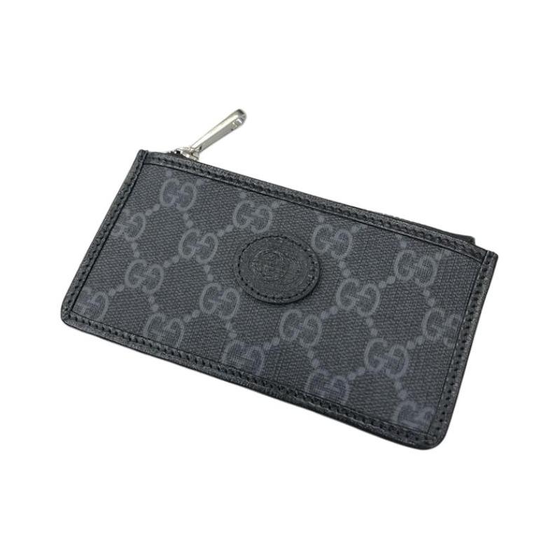 Gucci Double G Series Presbyopia Logo Short Canvas Canvas Bag Wallet Card Holder Coin Purse Men's Black