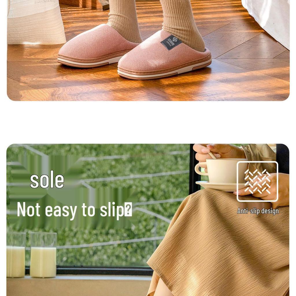 Jie Liya Women's Antibacterial Non-slip Cotton Slippers, Plus Velvet, Warm Autumn/Winter 2025