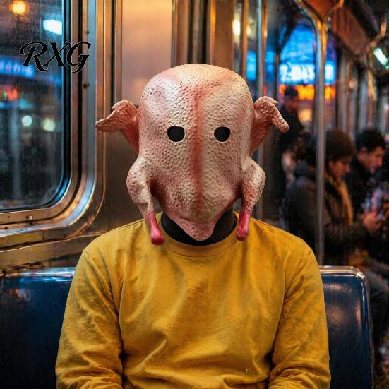 Eye-catching Thanksgiving Party Mask Halloween Mask, Realistic Turkey Shape, Breathable Latex Full Detailed Headgear for Adults Head Cover,