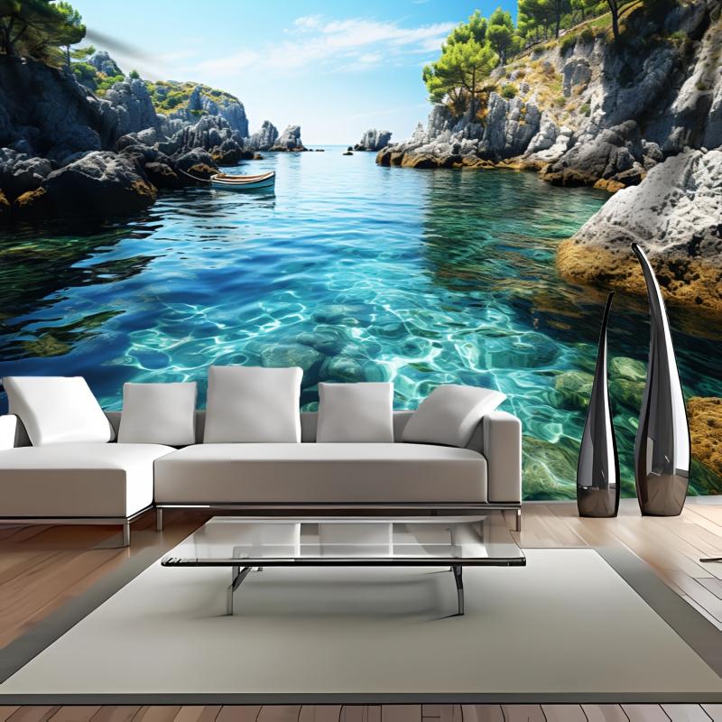 Ocean Mountain Blue Sky Scenery Tapestry Polyester Wall Hanging for Living Room Bedroom Party Decoration 100X70CM