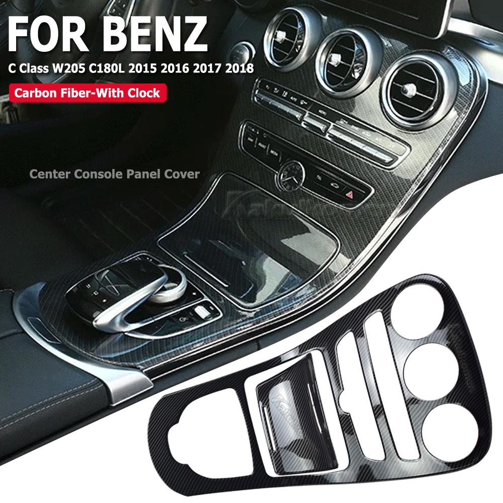 Decorazione Adesivo in Fibra di Carbonio Pannello Copertura Console Centrale Auto Rivestimento ABS Per Mercedes Benz Classe C W205 C180L C200 C300 2015-2018