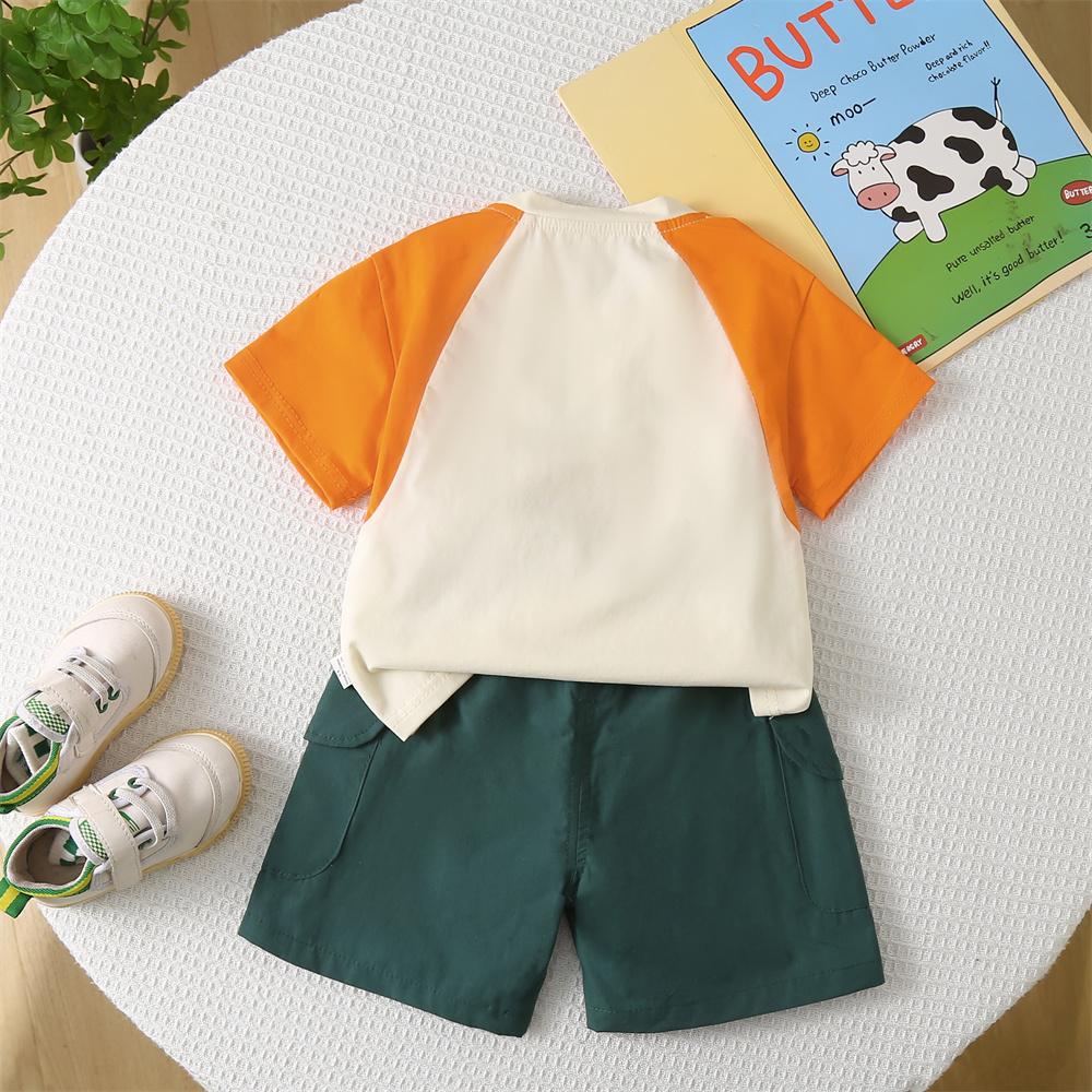 0-5-year-old Children's Short Sleeved Set Boys' Casual Printed Top+denim Shorts Two-piece Set Cute Baby Clothes