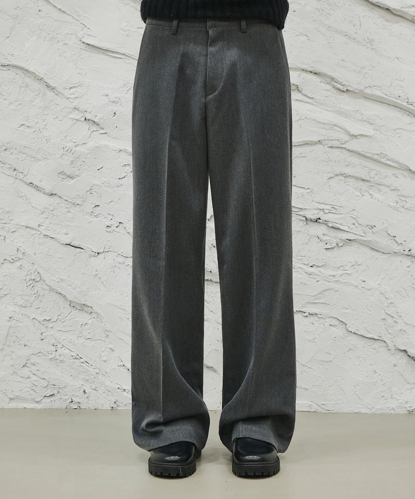 SIGNATURE Wool-Like No-Tuck Wide-Fit Slacks [Gray]