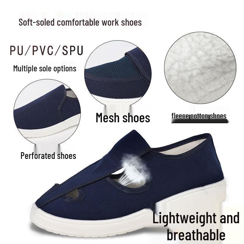 Breathable Blue Anti-static Work Shoes with Soft PU Sole and Medium Towel Lining