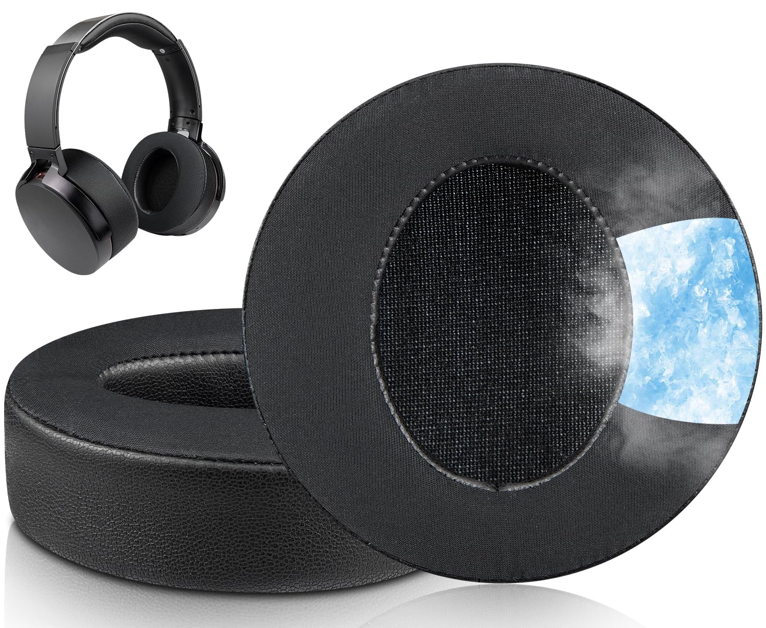 

SOULWIT Cooling Gel Ear Pads for Sony XB950BT XB950B1 XB950N1 XB950AP Headset Foam Ice Silk Fabric Replacement Ear Cushions Black MDR-XB950 Over-Ear -