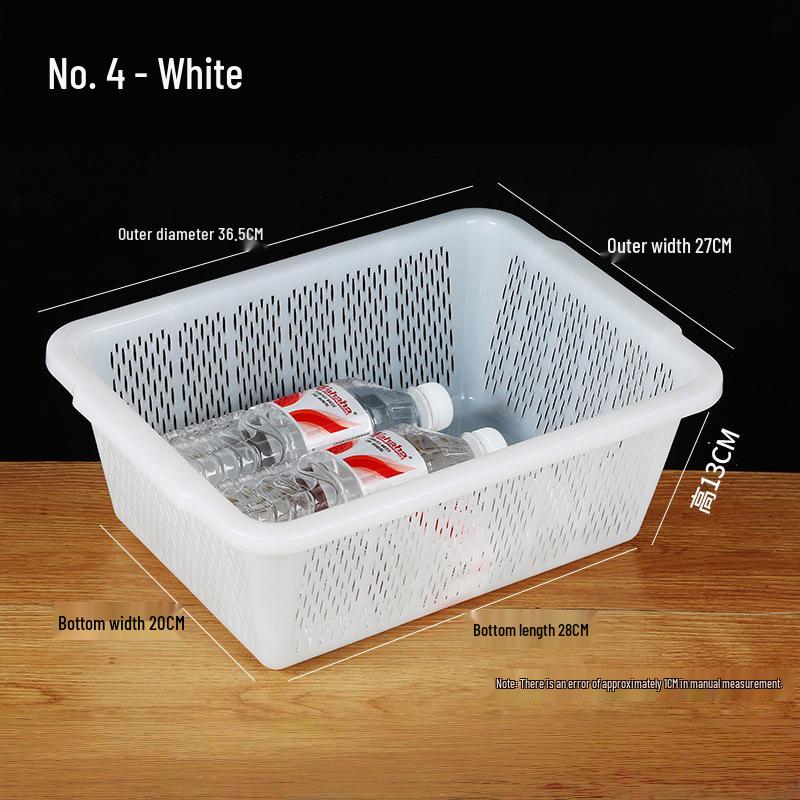 Large White Plastic Rectangular Kitchen Basket for Draining, Washing, and Storage