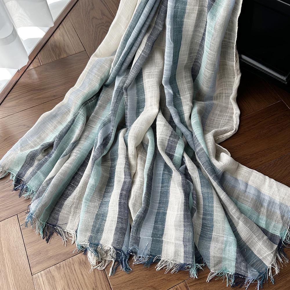 Japanese & Korean Style Autumn/Winter Unisex Striped Scarf In Cotton, Linen & Silk