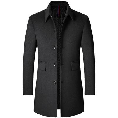 Autumn and Winter Men's Coat Men's Medium and Long Smooth Hair Lapel Neck Woolen Trench Coat Middle-aged Men's Thickened Men's Coat