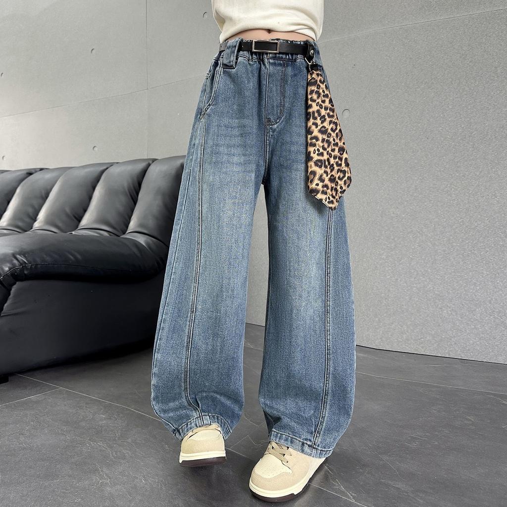 Girls' Fashionable Wide-Leg Jeans: Spring/Fall Children's Casual Pants