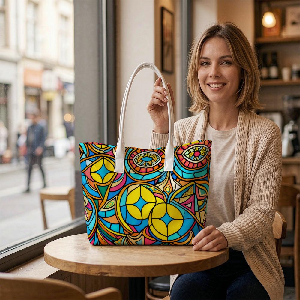 Bohemian Geometric Print Tote Bag Stylish Durable Casual Daily Use Shopping Shoulder Handbag for Women
