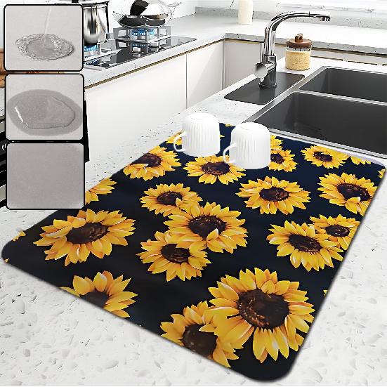 Dish Drying Mat Foldable Fall Kitchen Drying Mat Absorbent Sink Mat Multi-Purpose Coffee Pad Easy To Clean,Kitchen Gadgets,sunflower decor(sunflower)