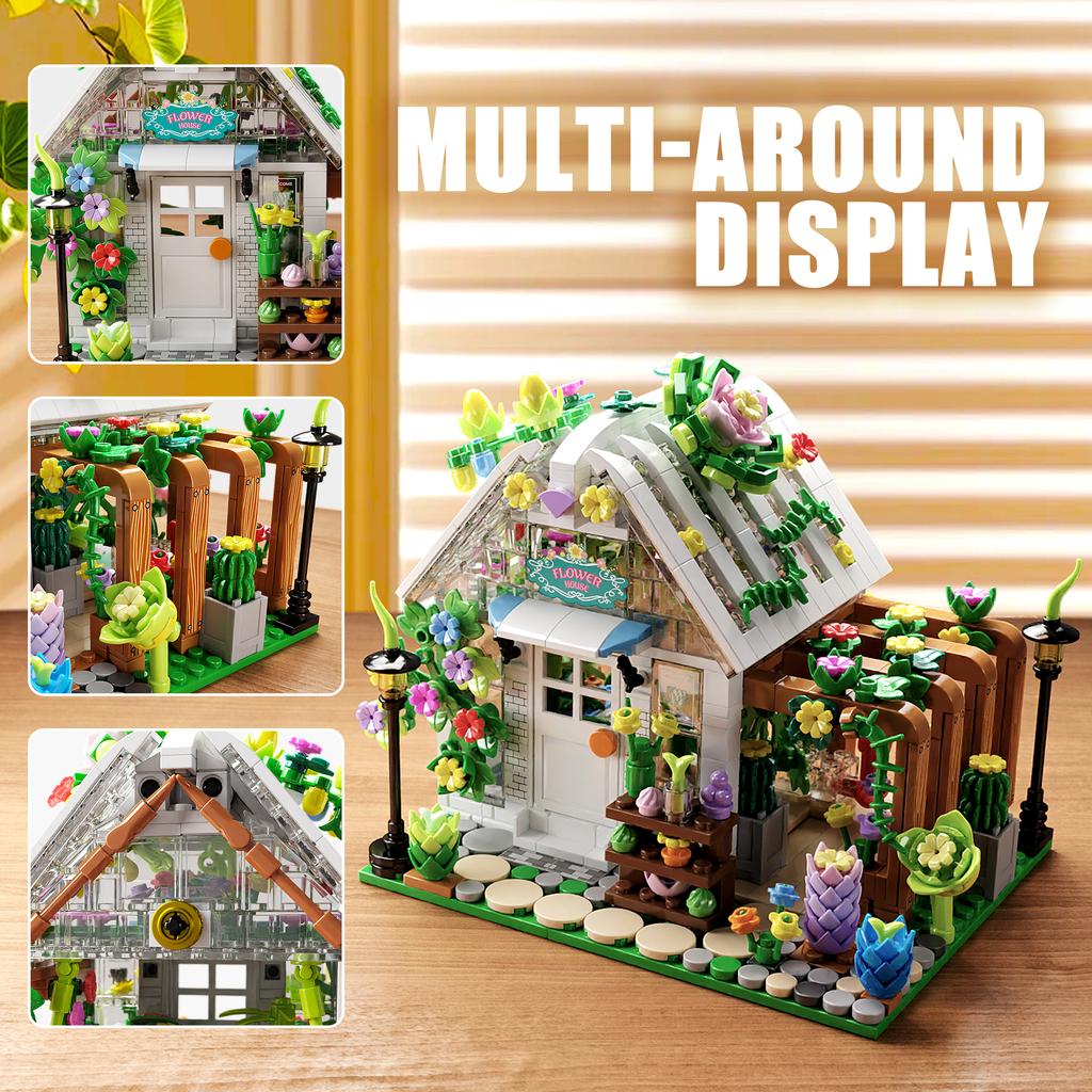 719PCS Flower House Building Block Toy Set City Street View Assembly Puzzle Bricks Model with LED Light Desktop Decoration Gifts