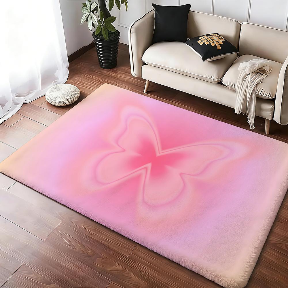 Anime Pink Cute Floor Mat Cozy Flannel Soft Thick Non-Slip Mat For Living Room Bedroom Kitchen Decor Rugs