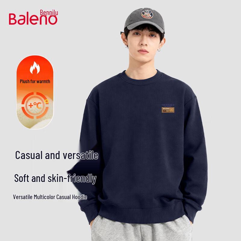 Baleno Men's 410g Heavyweight Fleece-Lined Crew Neck Sweatshirt with Plaid Texture