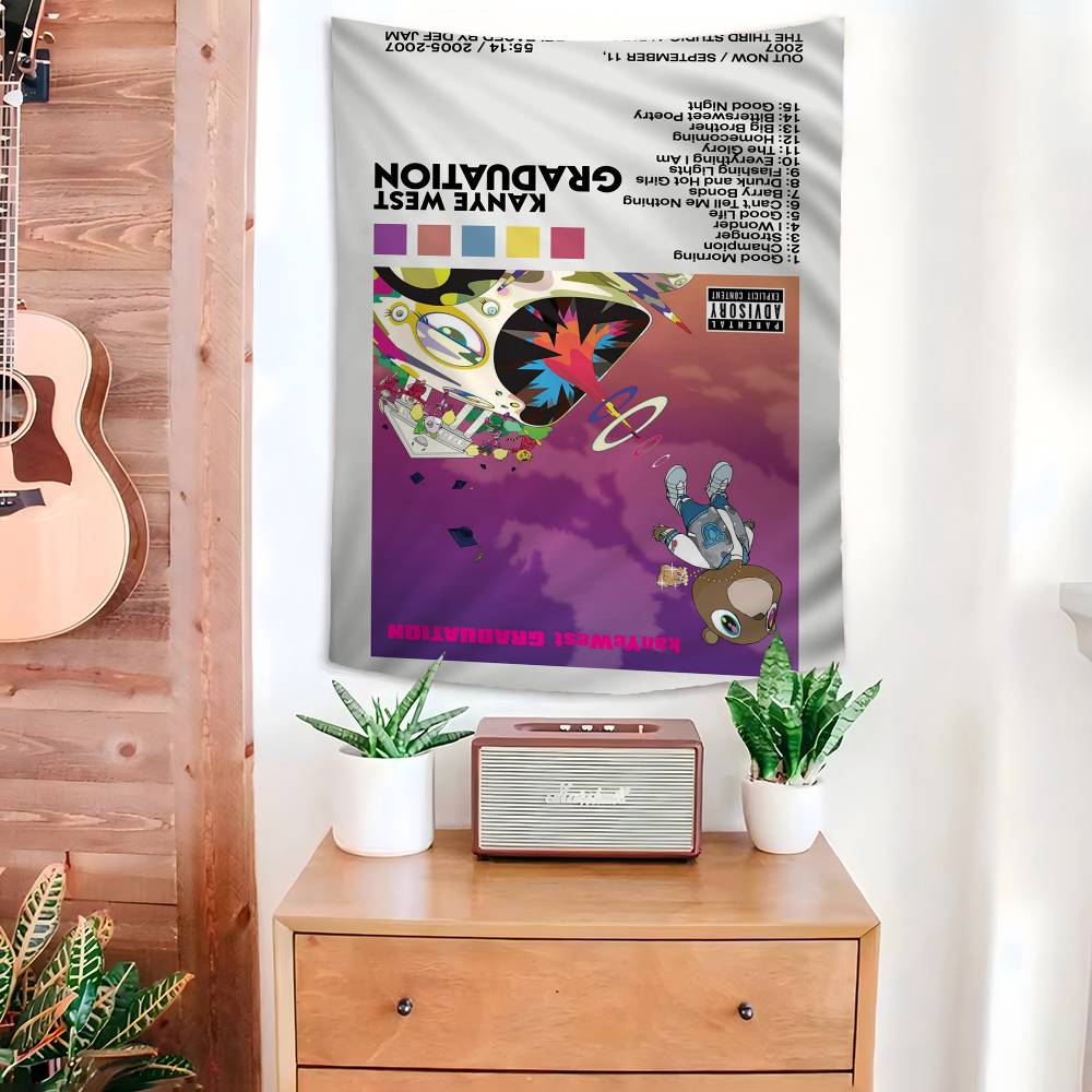 Rap Singer Kanye West Album covers Cartoon Tapestry Art Science Fiction Room Home Decor Wall Hanging Sheets