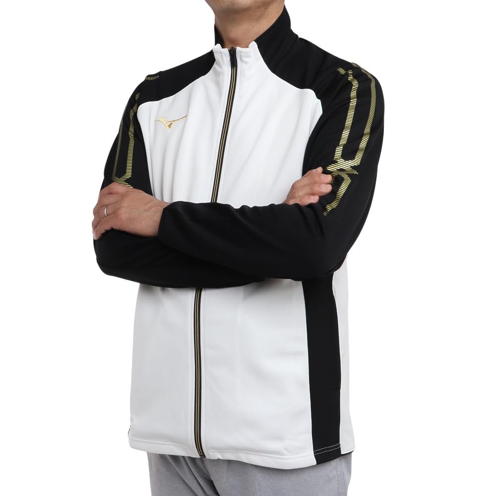 Mizuno Training White X Black X Size L Size MC-LINE Warm-Up Jacket, Standard, Moisture-Wicking, Quick-Drying, Wear, 32MC0110, Gold, (Japan L)