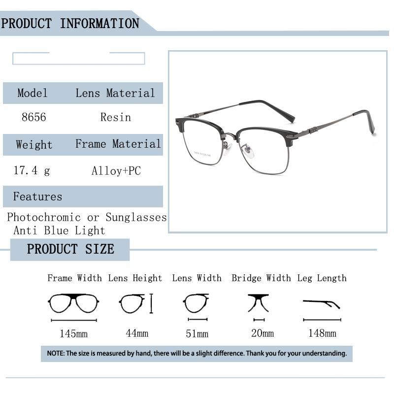 Brand Optical Women Prescription Square Eyebrows Frame Anti Blue Light Myopia Glasses Photochromic Eyeglasses Alloy