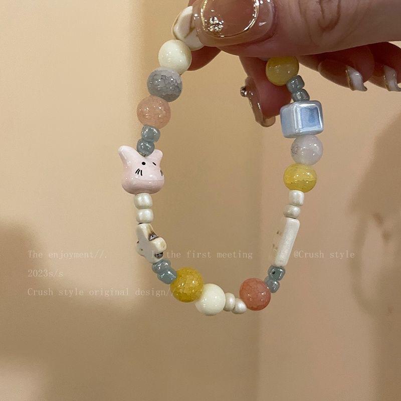 Macaron color rabbit ji ceramic beaded bracelet women s summer niche design girlfriend bracelet dopamine jewelry