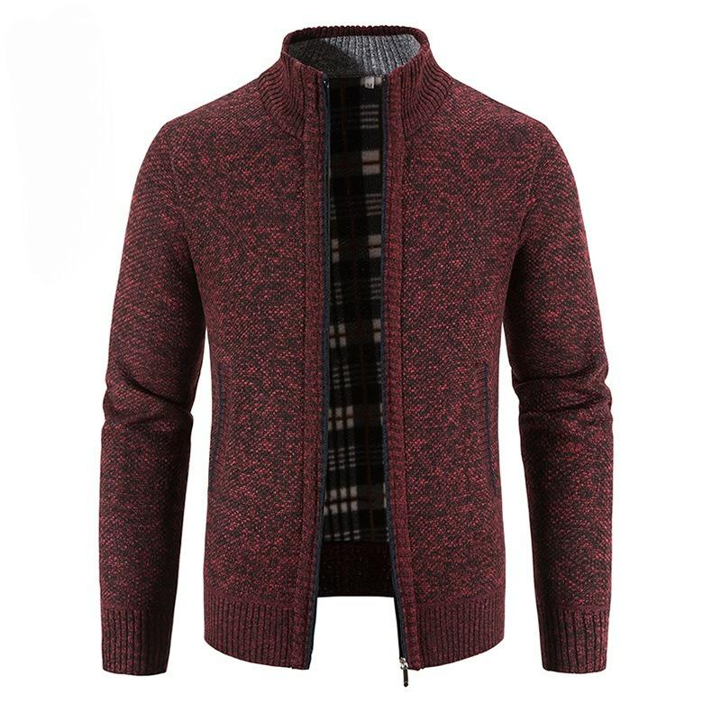 Autumn and Winter Men's Plus Velvet Stand-up Collar Cardigan Sweater Fashion Warm Sweater Jacket Top Men