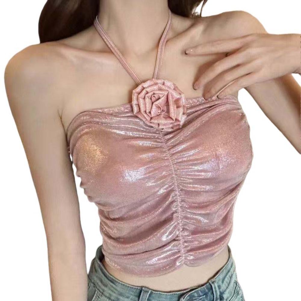 Spice Girls Socialite Style Corset 3D Rose Flower Decoration Crop Tops Suspender Vest  Travel