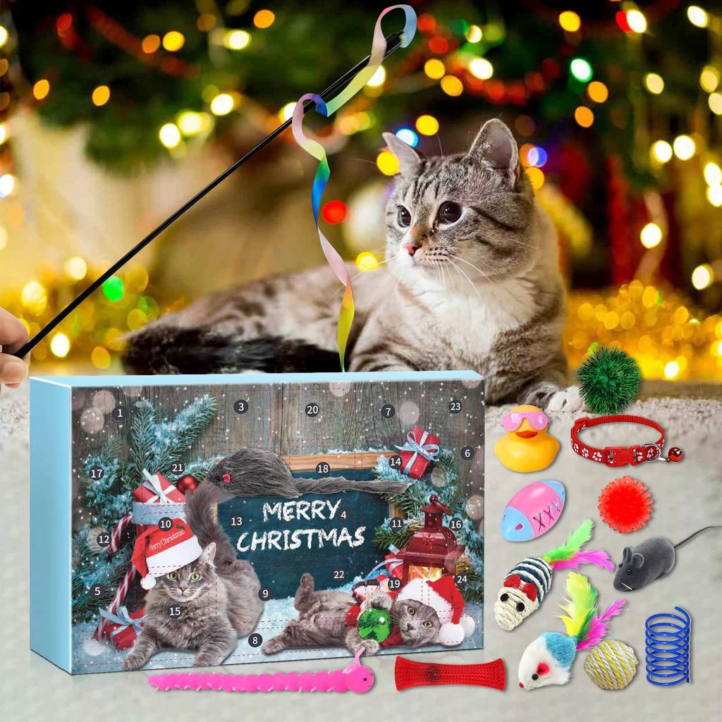 Calendrier Compte à Rebours de Noël pour Chat 24 Jours Calendrier de l'Avent de Noël Calendrier Compte à Rebours des Fêtes Cadeaux de Noël pour Amoureux des Chats