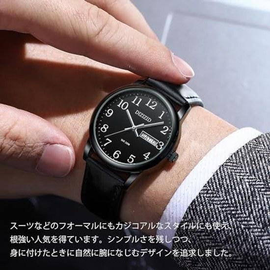 Mens watch analog waterproof leather strap simple popular stylish business classic date day slim easy-to-read dial unisex (Black B)