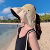 Korean-Style Women's Wide Brim Sun Hat with Bow and Face Mask - Versatile Outdoor UV Protection Hat for Adults