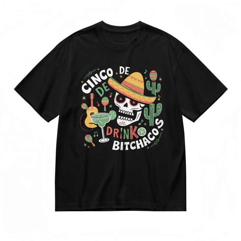 Women's Fashion Comfy Classic T-Shirt Cinco de Mayo Colorful Symbols Design Tee